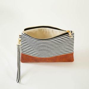 Black and White Striped Wristlet