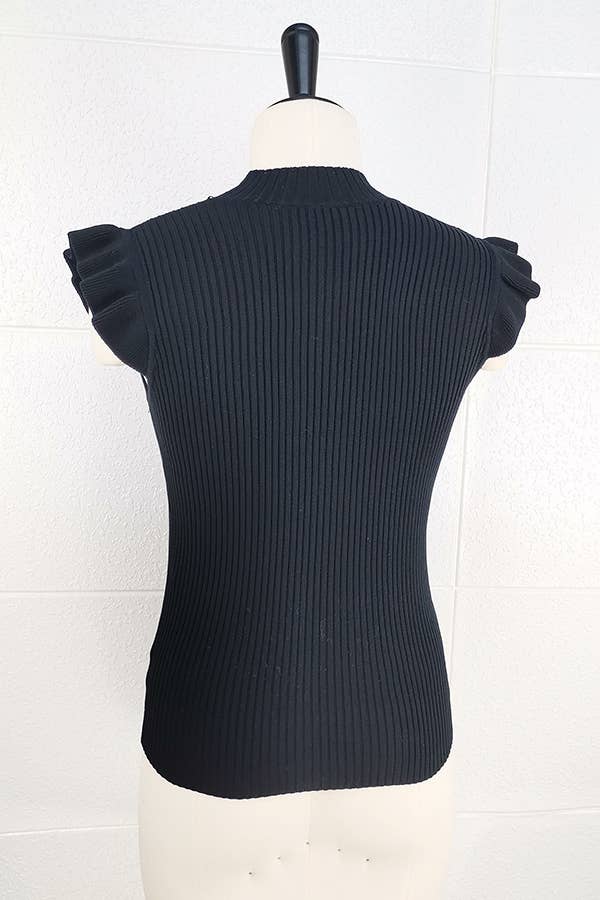 Ribbed Knit Ruffled Sleeveless Top