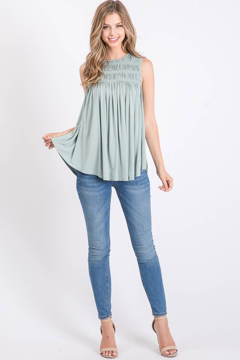 Sleeveless Solid Flair Top