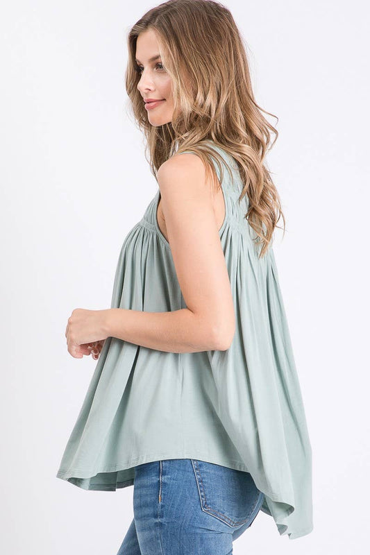 Sleeveless Solid Flair Top