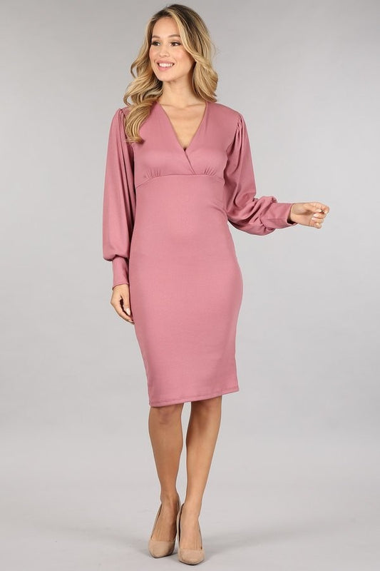 Long Sleeve Bodycon Dress - pink