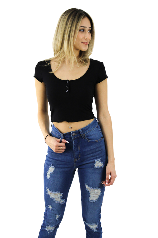 Three Button Crop Top