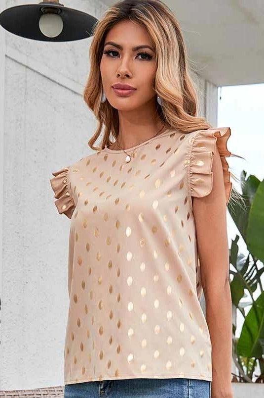 Gold Polka dot Ruffle Top