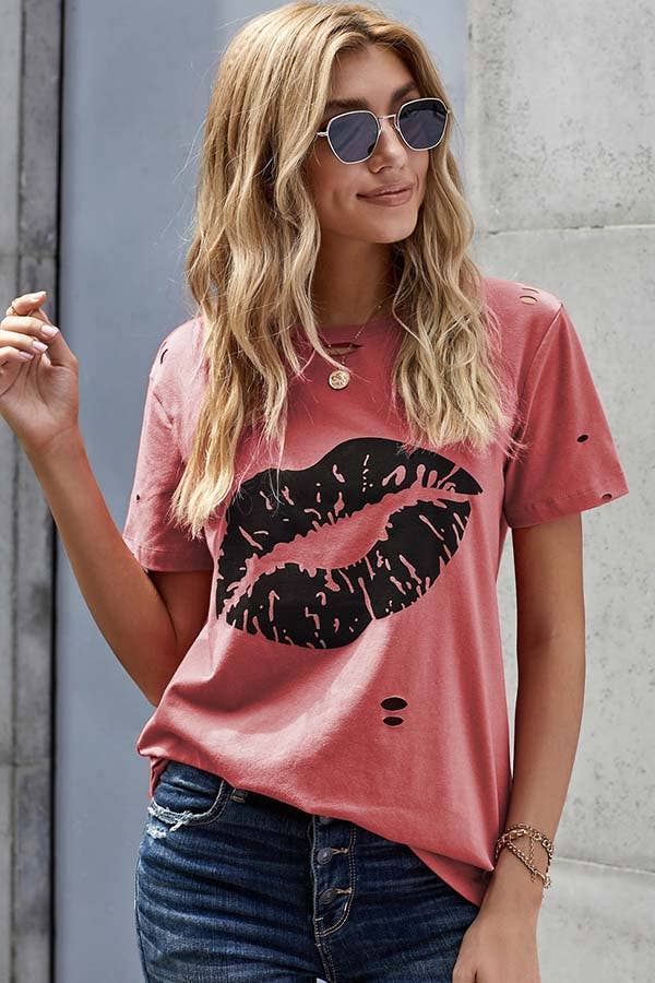 Kiss Distressed Printed Tee