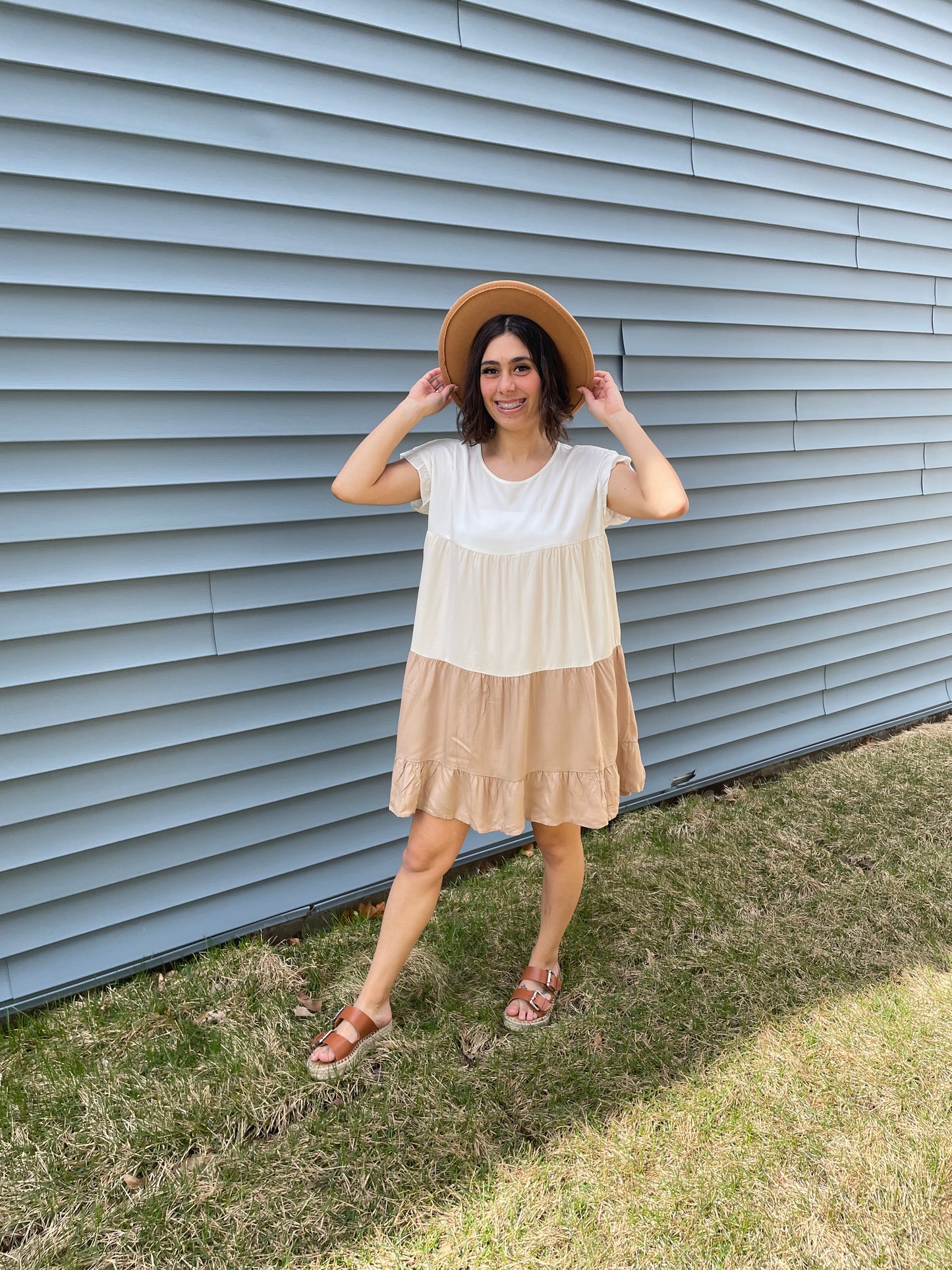 Khaki Frill Trim Dress