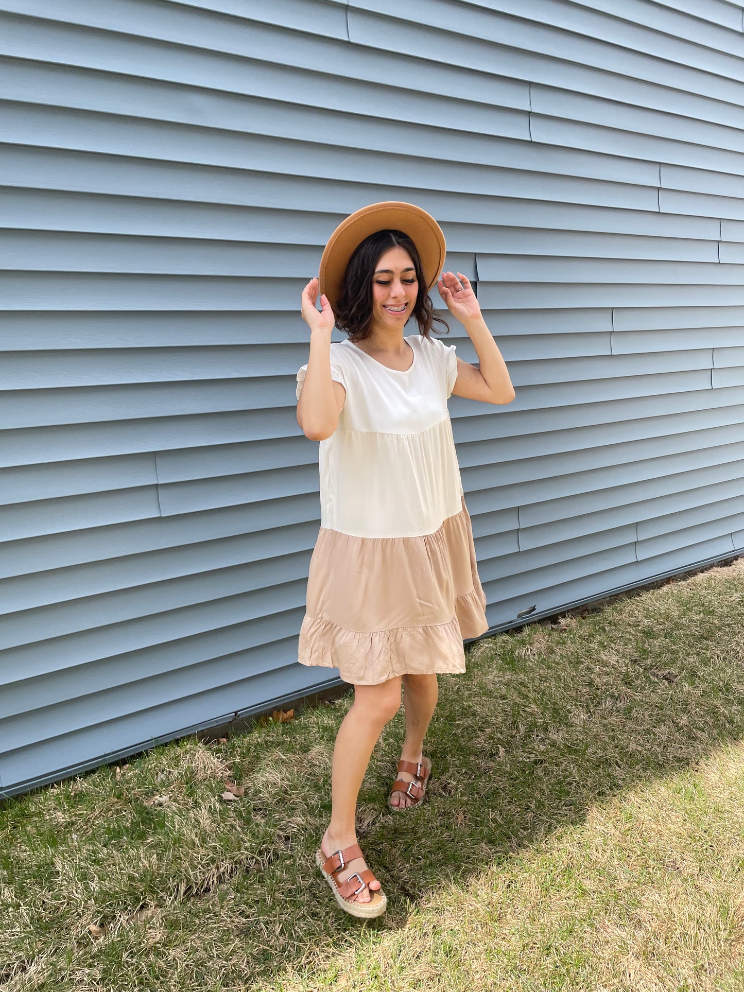 Khaki Frill Trim Dress