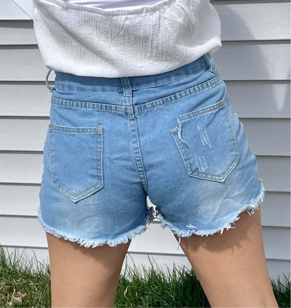 Distressed Raw Hem Denim Shorts