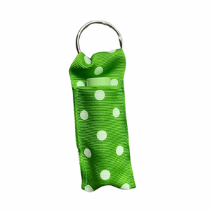 Lip Balm Holder- Green Dots Key Chain
