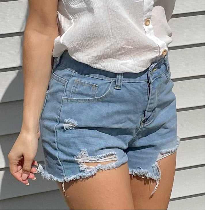 Distressed Raw Hem Denim Shorts