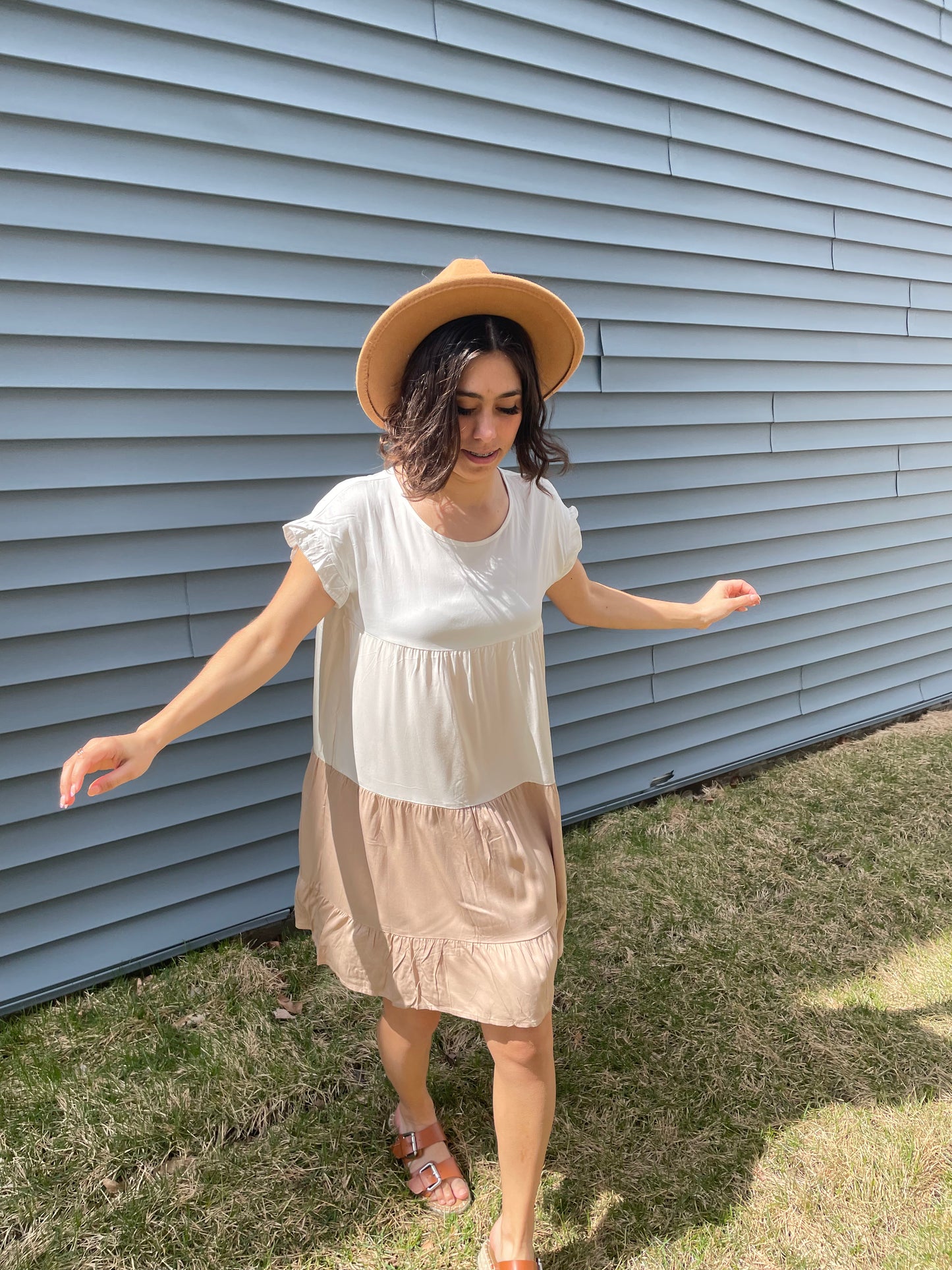 Khaki Frill Trim Dress