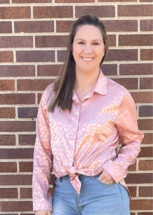 Pink Leopard Button Up Blouse