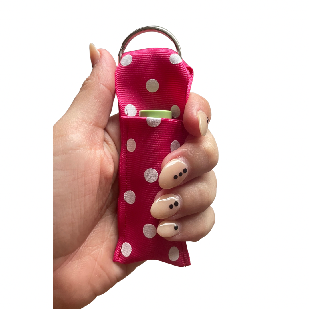 Lip Balm Holder- Pink Dots Key Chain