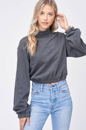 Charcoal Crop Mock Neck Sweater